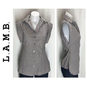 L.A.M.B. diagonal striped button down blouse top